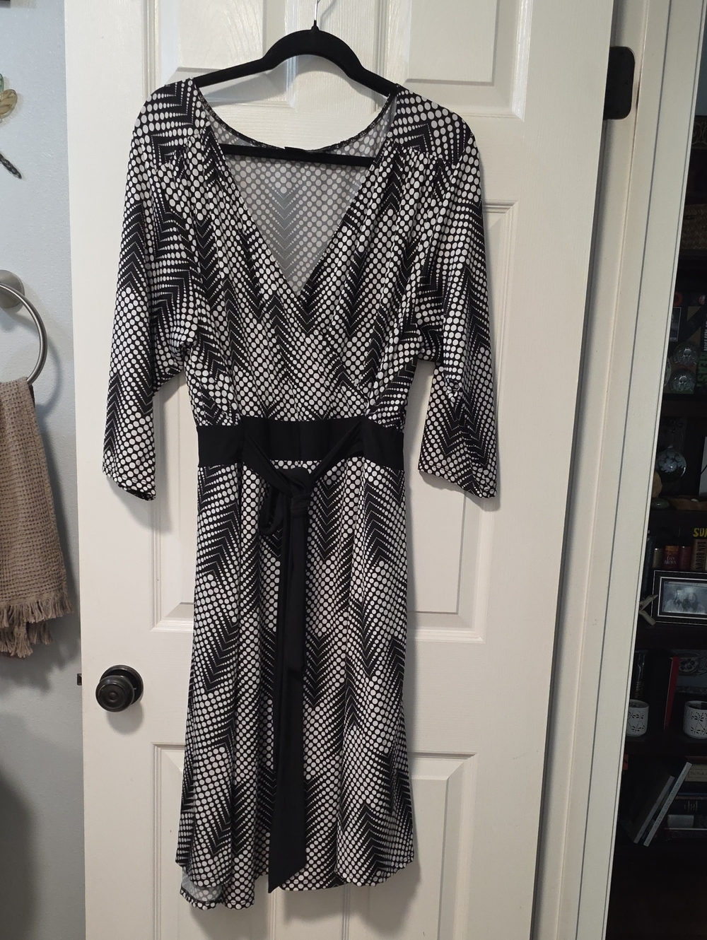 Igigi Black & White Geometric Wrap Dress with Tie Waist